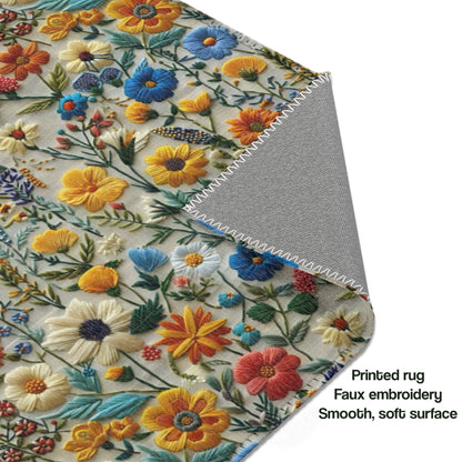 Floral Area Rug Carpet, Faux Embroidery Washable American Living Room Floor Indoor Outdoor 2x3 4x6 3x5 Kitchen Nursery Accent Bedroom Mat