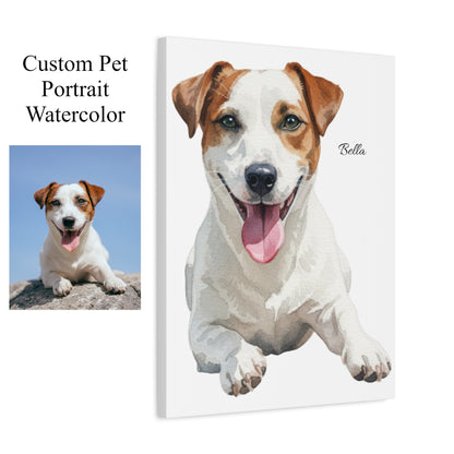 Custom Pet Portrait Canvas Gallery Wrap, Watercolor Painting Dog Cat Personalized Wall Art Print Artwork Small Large Hanging Vertical Poster