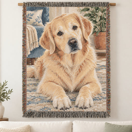 Custom Watercolor Pet Woven Blanket Tapestry, Personalized Dog Cat Pet Photo Portrait Memorial Throw Cotton Small Large Wall Keepsake Decor