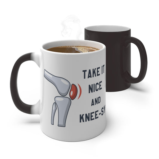 Knee Surgery Color Changing Mug, Jokes Funny Pain Replacement Prosthetic Joint Rehab Get Well Heat Change Coffee Ceramic Cup Gift