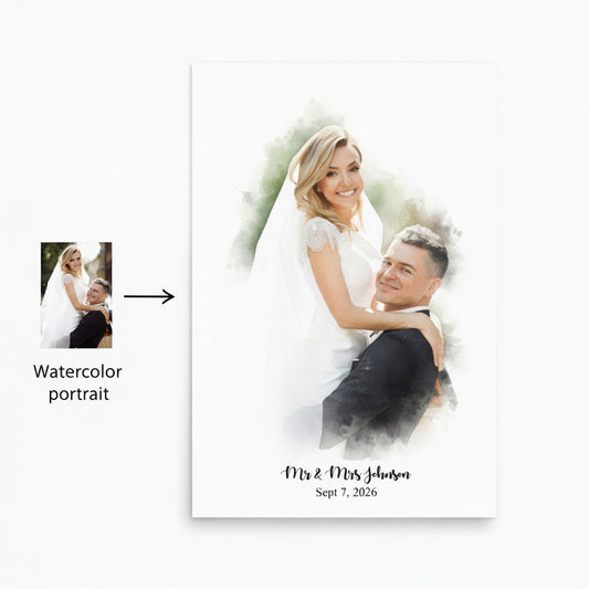 Watercolor Couple Portrait Poster Print, Custom Photo Painting Wedding Anniversary Engagement Wife Gift Wall Image Vertical Paper Artwork