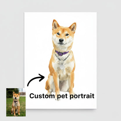 Custom Watercolor Pet Portrait Poster Print, Personalized Painting Dog Cat Pet from Photo Image Vertical Small Large - Starcove Fashion