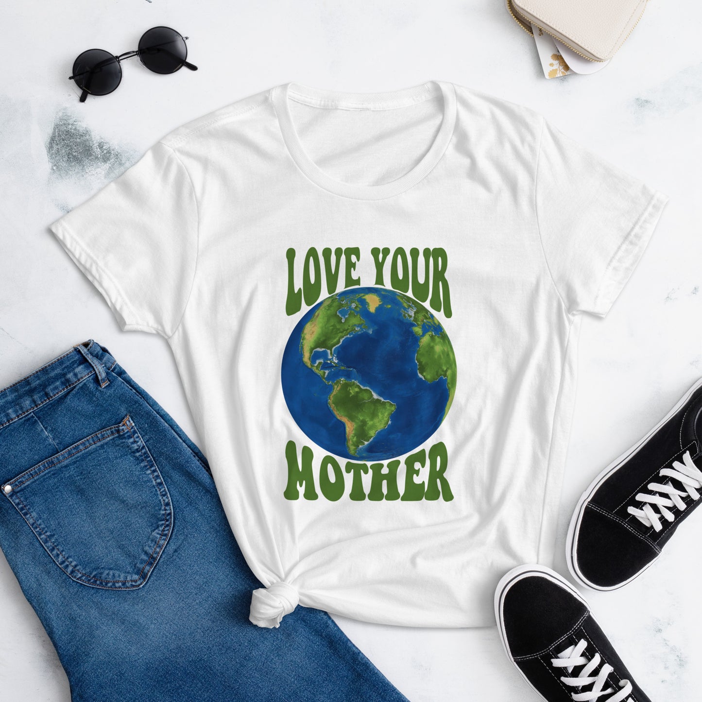Love Your Mother Earth Women Tshirt, Cute Graphic White Art Climate Change Save Day Mother Earth Planet Ladies Tee Shirt - Starcove Fashion