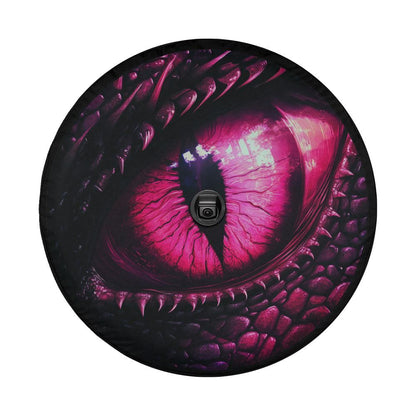 Pink Dragon Eye Spare Tire Cover, Car Back Extra Rear Wheel Accessories Custom Unique Design Backup Camera Hole Auto RV Camper Trailer