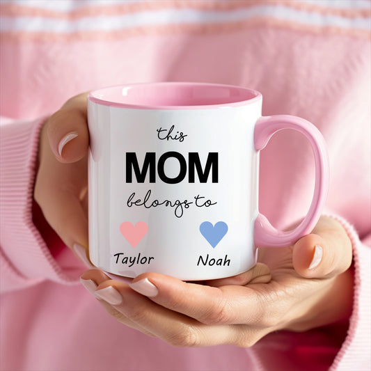 Mother's Day Mug, Personalized Custom this Mom Belongs to Mama Mummy Gift From Kids Names Grandma Birthday Present Coffee Cup