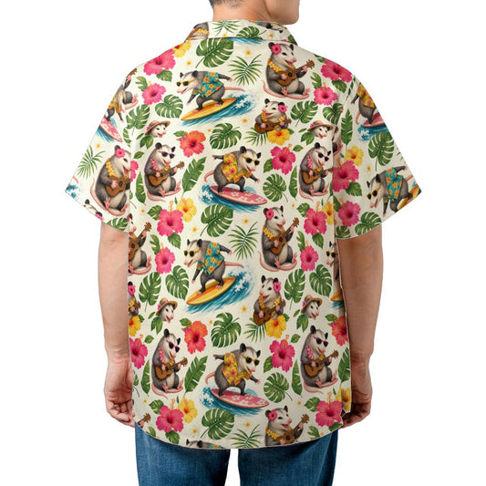 Funny Opossum Men Hawaiian Shirt,  Possum Surf Print Vintage Retro Summer Hawaii Aloha Tropical Beach Plus Size Cool Button Up Shirt
