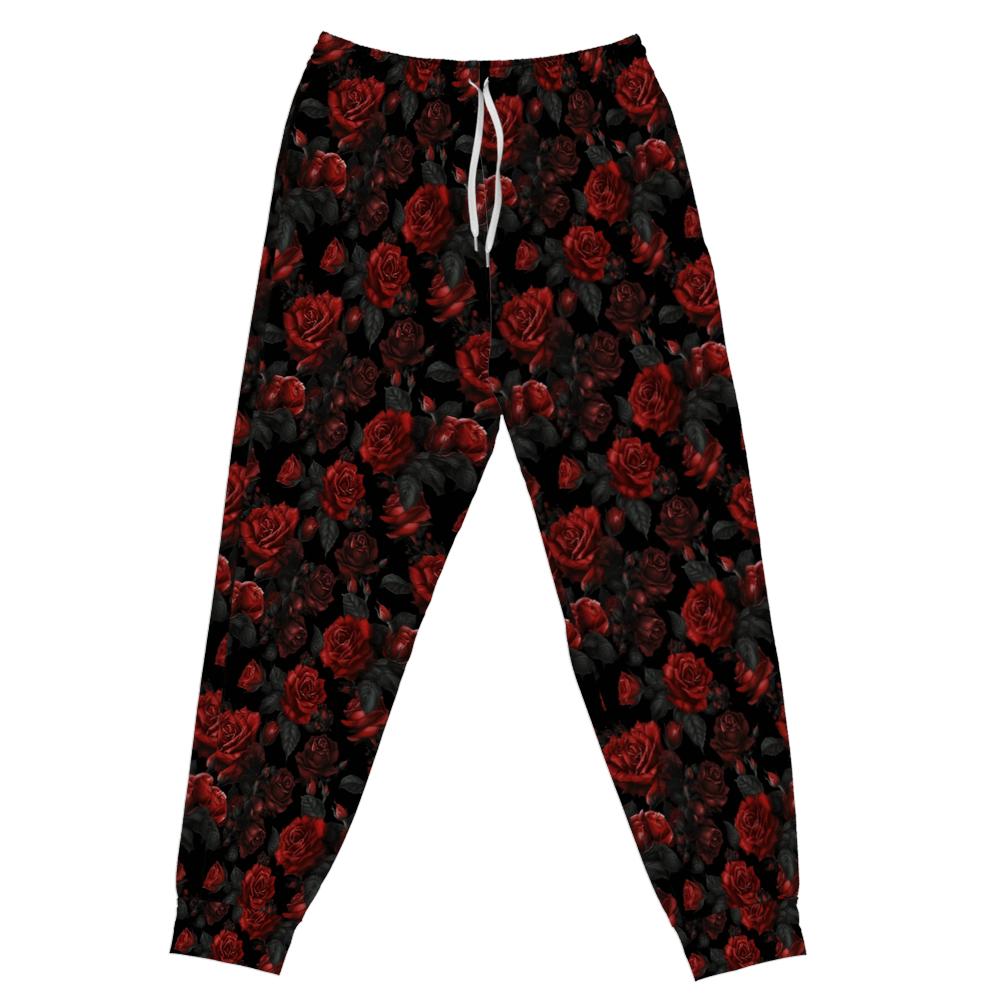 Red Roses Pajamas Set, Floral Flowers Women Men Ladies Female 2 Piece Pants Print Long Sleeve Top PJ Holiday Cozy Sleep Sleepwear