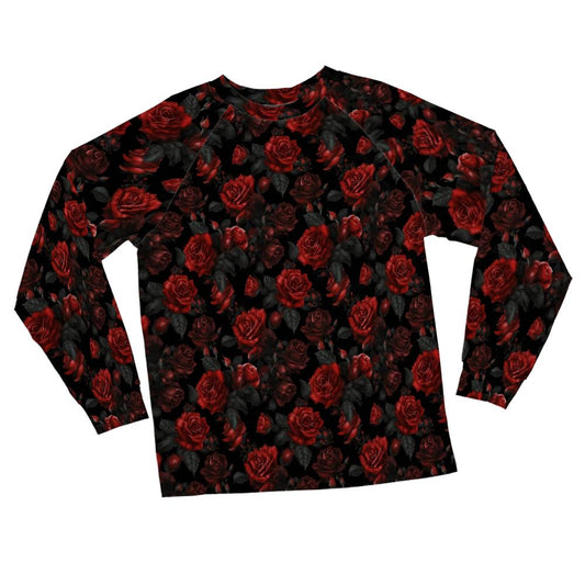 Red Roses Pajamas Set, Floral Flowers Women Men Ladies Female 2 Piece Pants Print Long Sleeve Top PJ Holiday Cozy Sleep Sleepwear