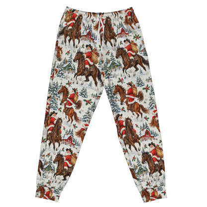 Santa Riding Horse Pajamas Set, Western Christmas Unisex Men Women Ladies 2 Piece Pants Print Long Sleeve Raglan Top PJ Holiday Sleepwear