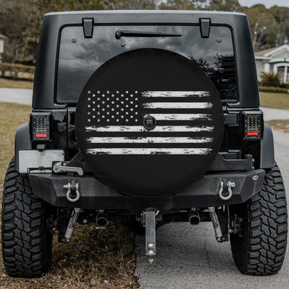 American Flag Spare Tire Cover, USA Patriotic Distressed Backup Camera Hole Wheel Unique RV Back Cars RV Men Women Girls Trailer Campers