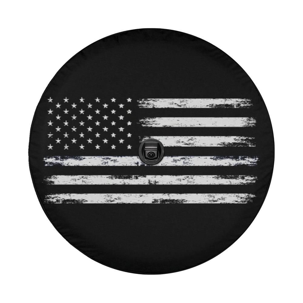 American Flag Spare Tire Cover, USA Patriotic Distressed Backup Camera Hole Wheel Unique RV Back Cars RV Men Women Girls Trailer Campers