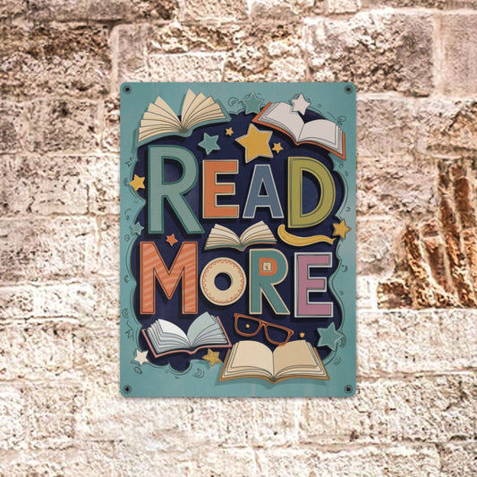 Read More Book Vintage Metal Tin Signs, Reading Nook Library School Farmhouse Retro Wall Art Hanging Garage Tacker Outdoors Exterior Plaques