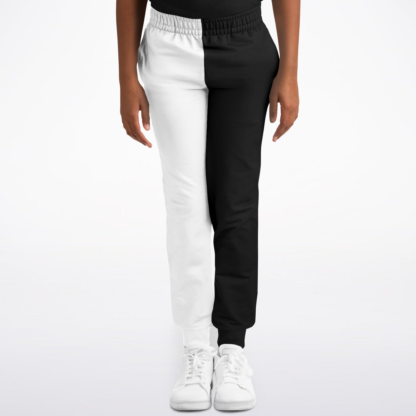 Half Black Half White Kids Joggers Sweatpants Pockets, Two Tone Split Color Block Youth Boys Fleece Fun Comfy Sweats Girls Pants Loungewear