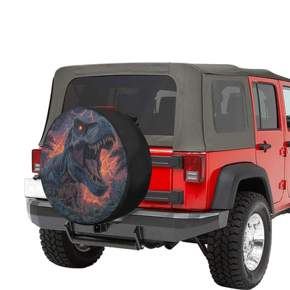 Dinosaur Flag Spare Tire Cover, Dino Trex Jungle Backup Camera Hole Wheel Unique RV Extra Back Cars Men Women Trailer Campers Motorhome
