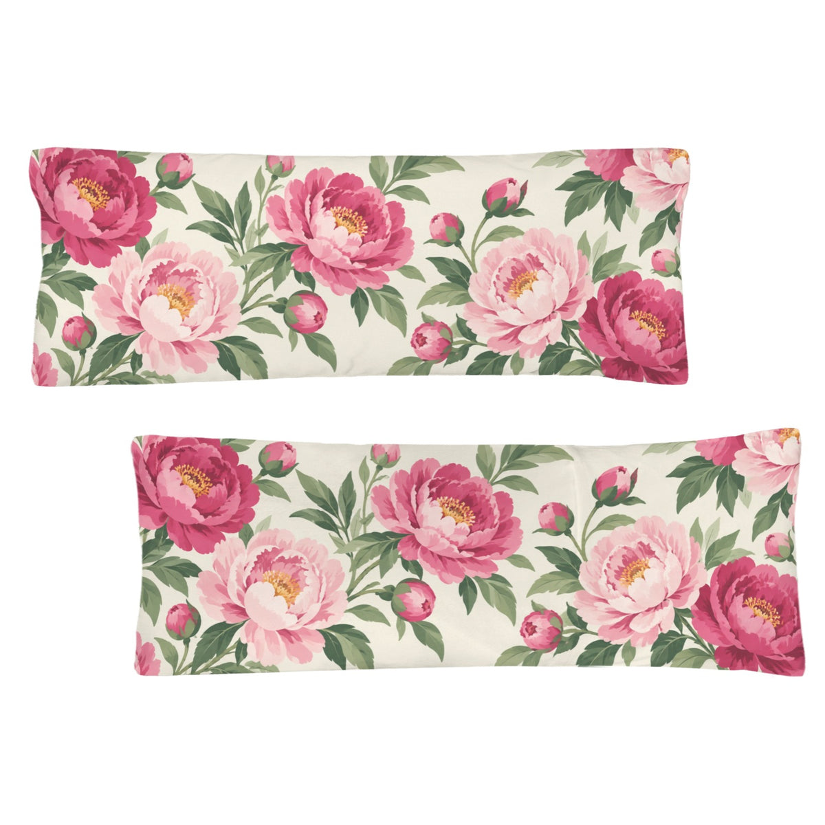 Pink Peony Floral Body Pillow Case,  Flowers Boho Blush Botanical Green Red Long Large Bed Accent Pillowcase Print Throw Decorative Cover