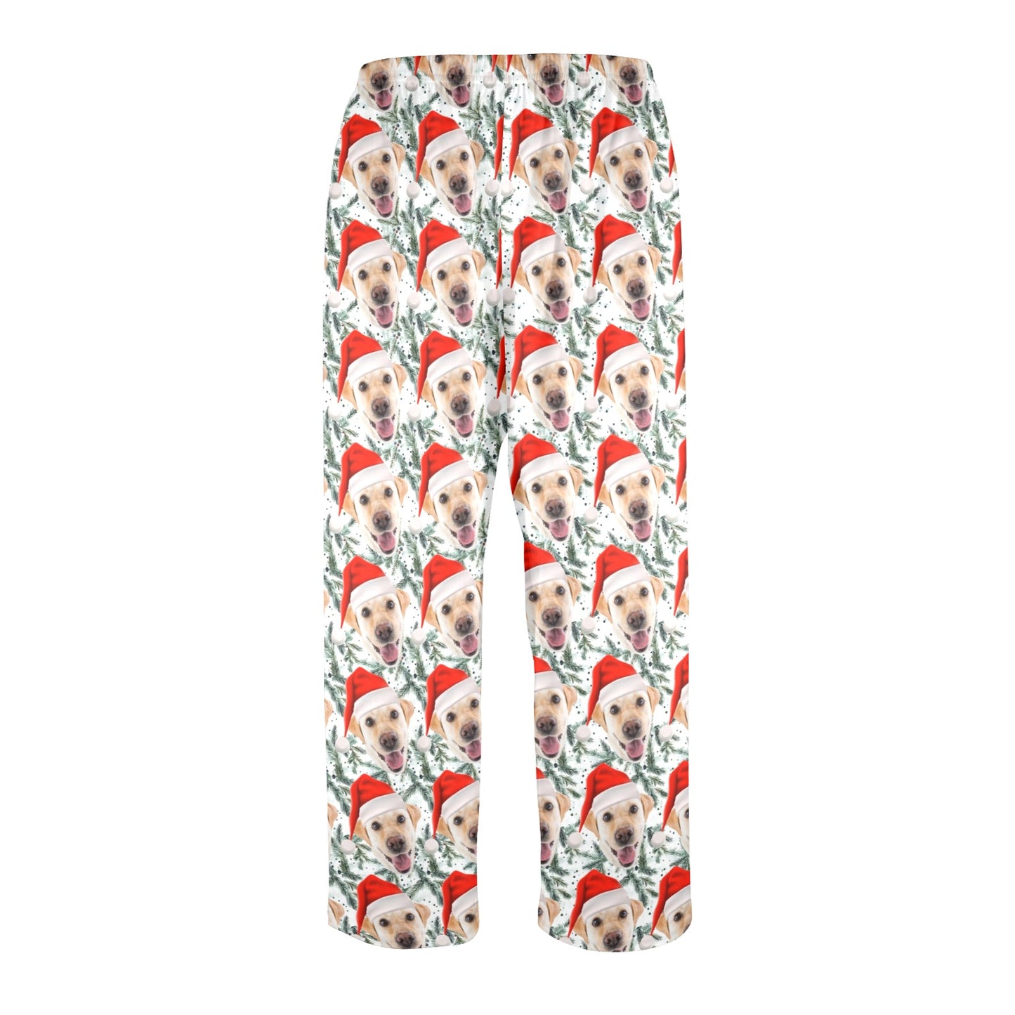 Custom Dog Men Pajamas Pants, Santa Hat Christmas Holidays Personalized PJ Pet Cat Funny Pockets Trousers Guys Family Matching Trousers