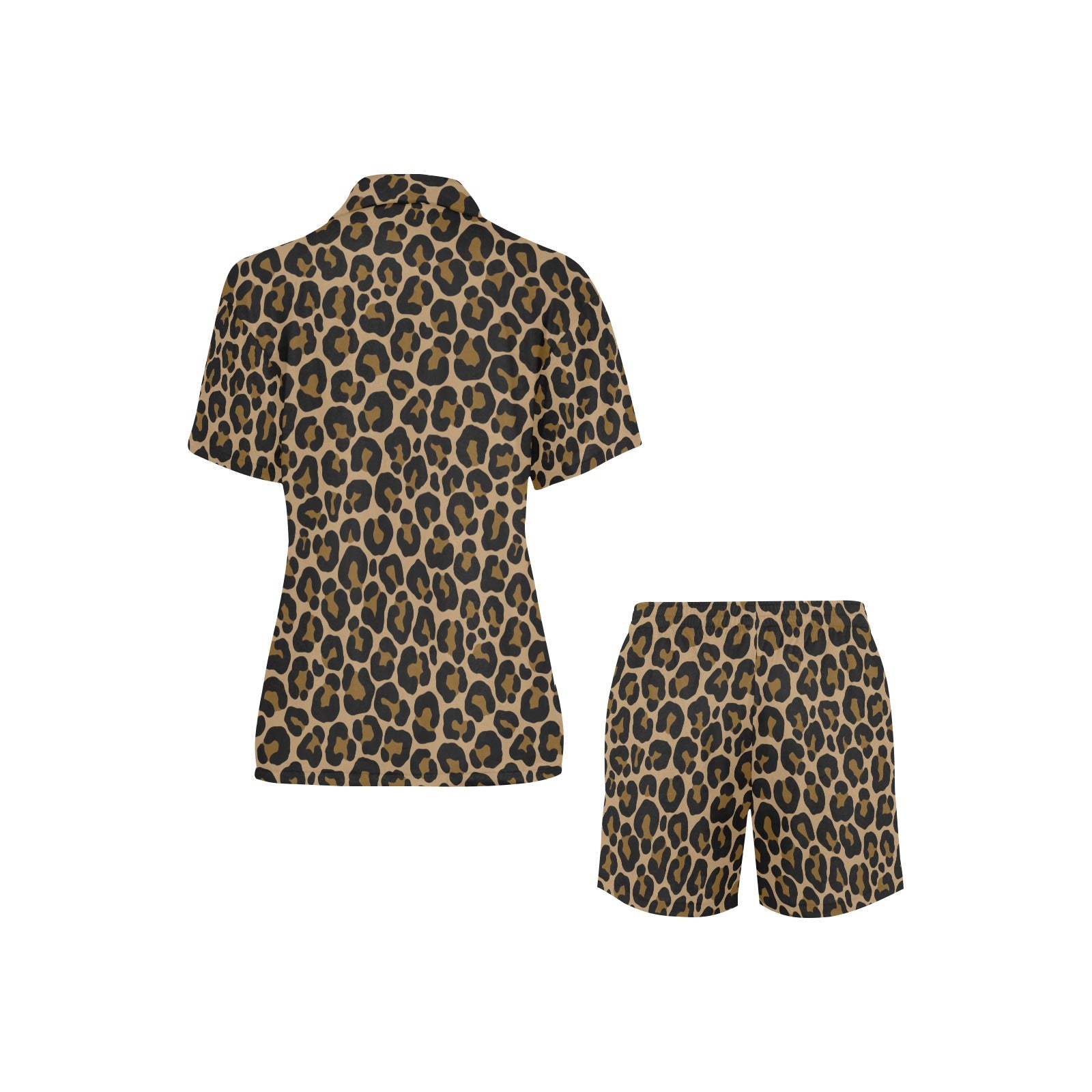 Leopard Pajamas Set, Animal Print Cheetah Lounge Sleepwear Short Sleeve Sleep Shirt Shorts Night Plus Size Summer Designer PJs Button Up - Starcove Fashion