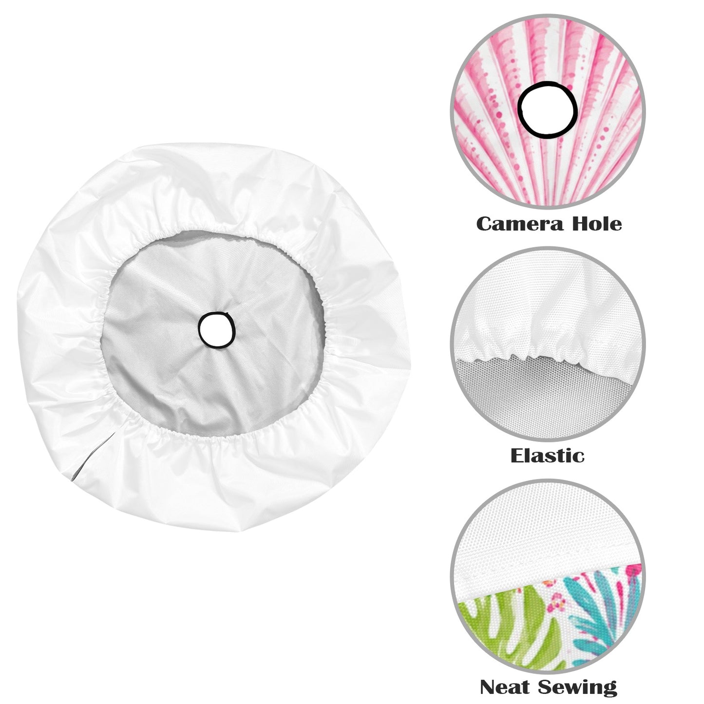Pink Beach Spare Tire Cover, Sea Shell Ocean Coral Hibiscus White Tropical Wheel Backup Camera Hole Camping RV Back Women Trailer Waterproof - Starcove Fashion