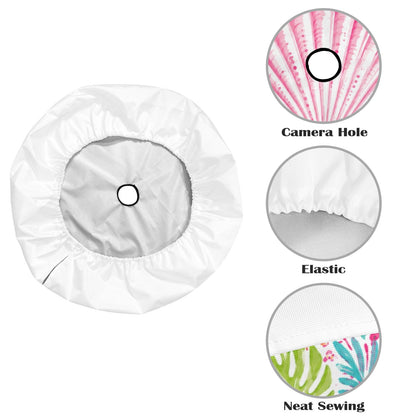 Pink Beach Spare Tire Cover, Sea Shell Ocean Coral Hibiscus White Tropical Wheel Backup Camera Hole Camping RV Back Women Trailer Waterproof - Starcove Fashion