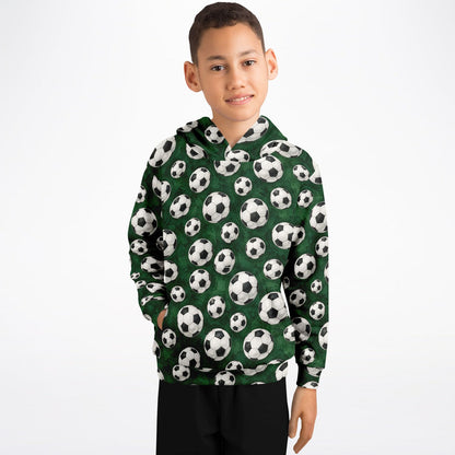Soccer Ball Kids Pullover Hoodie, Football Green Girls Boy Toddler Youth Children Fleece Aesthetic Graphic Cotton Hooded Sweatshirt Pockets