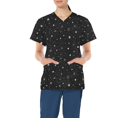 Stars Medical Scrubs Top Women, Space Night Sky Ladies Female Plus Size Nursing Cute Printed Nurse Vet Veterinary Assistant Uniform Pockets - Starcove Fashion