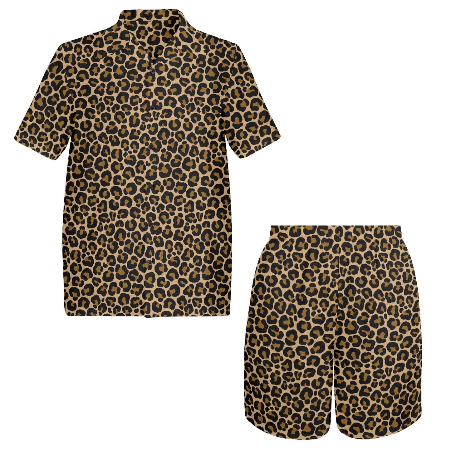Leopard Shirt Shorts Outfit Set Men, Animal Print Cheetah Matching Hawaiian Beach Male Guys Summer Short Sleeve Button Up Down Luau