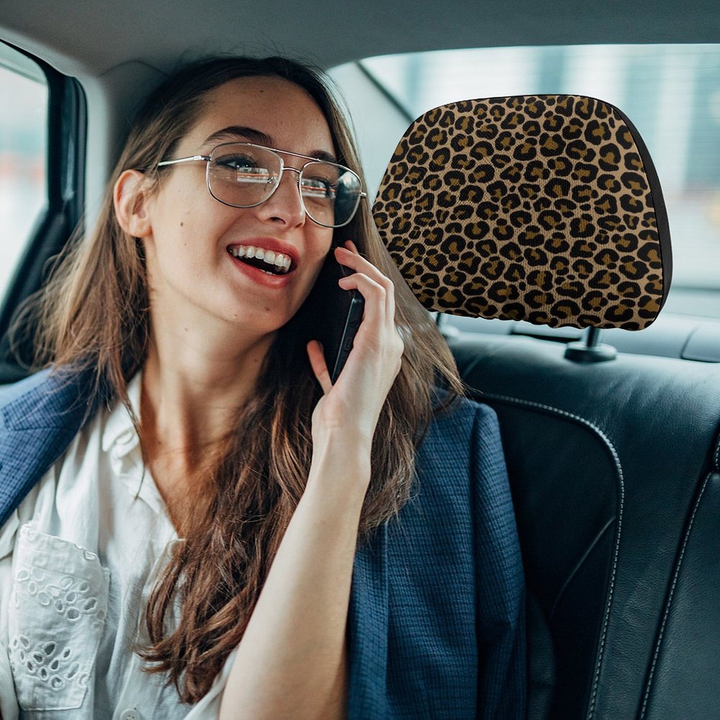 Leopard Car Seat Headrest Cover, Animal Print Leopard Brown Truck Suv Van Vehicle Accessory Auto Decoration Protector New Car Gift