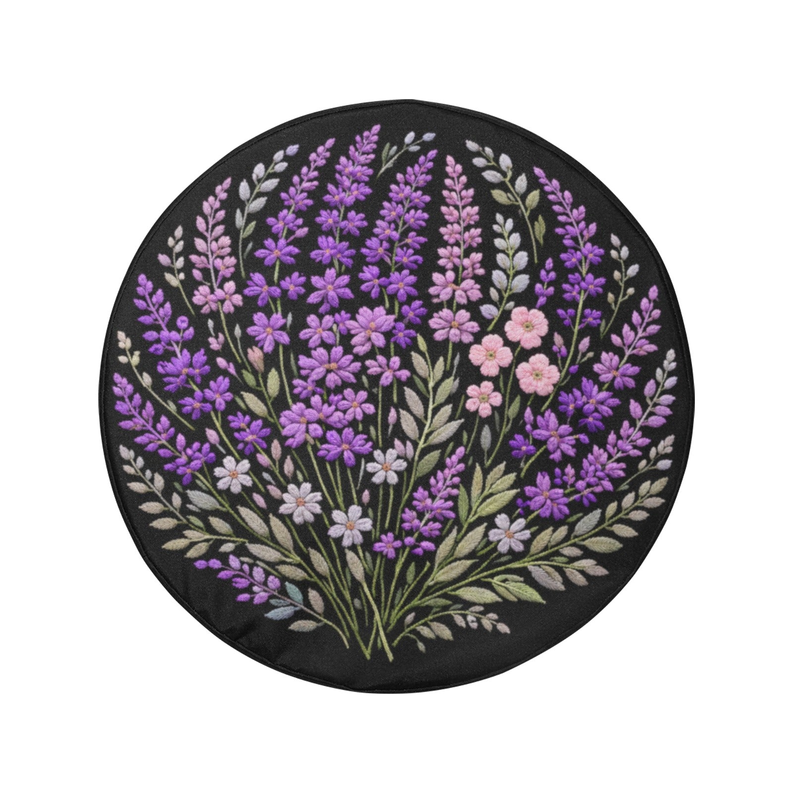 Purple Flowers Spare Tire Cover, Lavender Lilac Floral Faux Embroidery Print Floral Wheel Auto Car Backup Camera Hole Trailer Back Women RV - Starcove Fashion