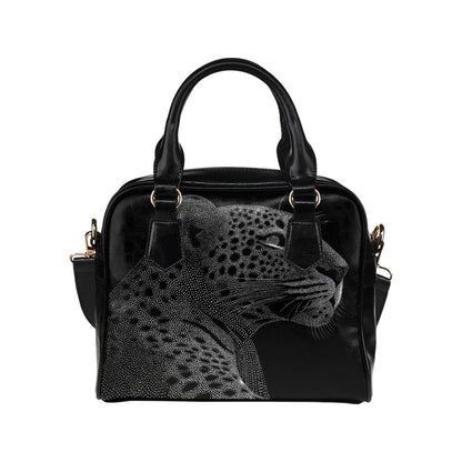 Leopard Purse, Animal Black Monochrome Cheetah Cute Small Shoulder Bag Vegan Leather Women Ladies Crossbody Designer Handbag Bag