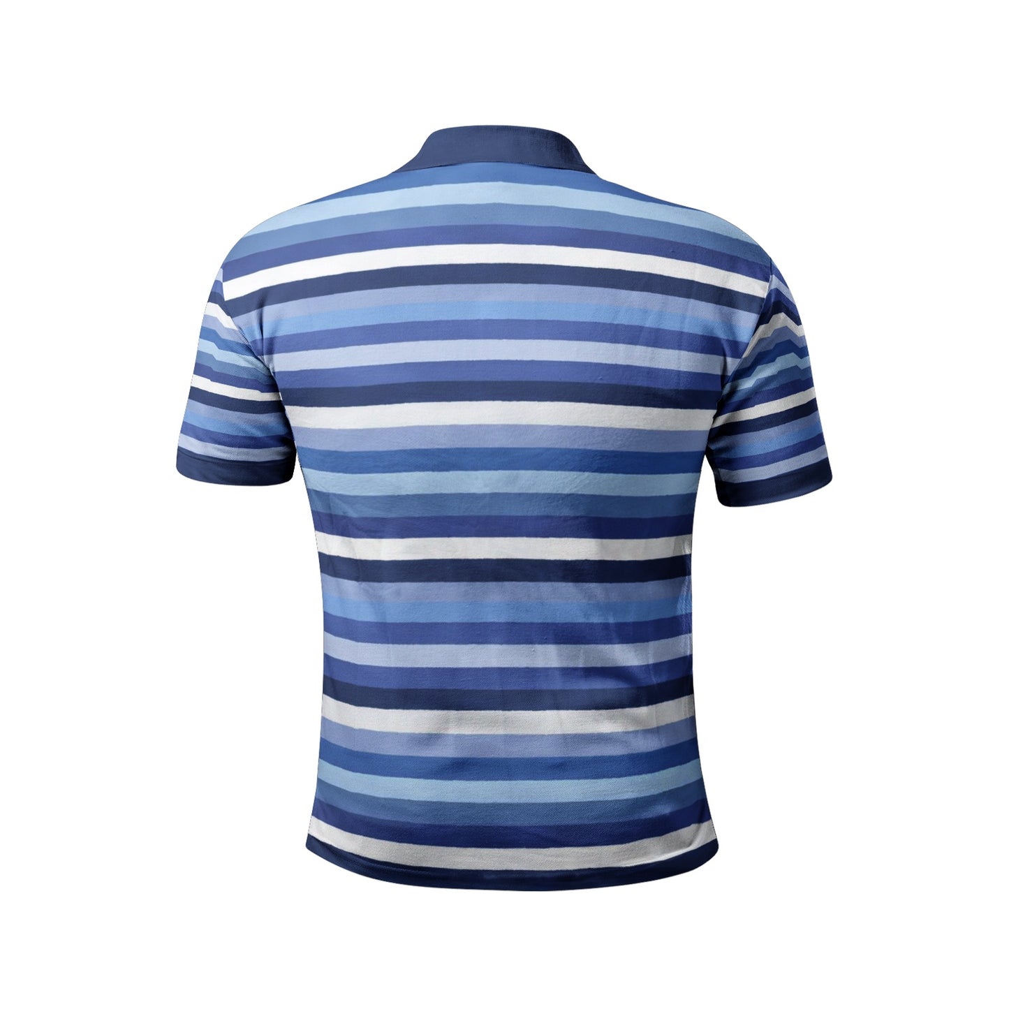 Blue White Striped Men Polo Shirt, Horizontal Stripe Guys Golf Casual Summer Buttoned Down Up Collared Short Sleeve Sports Tshirt Tee Top