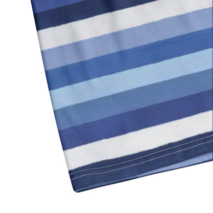 Blue White Striped Men Polo Shirt, Horizontal Stripe Guys Golf Casual Summer Buttoned Down Up Collared Short Sleeve Sports Tshirt Tee Top