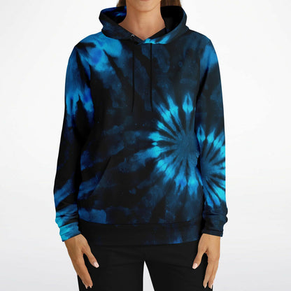 Black and Blue Tie Dye Hoodie, Pullover Men Women Adult Aesthetic Graphic Cotton Hooded Sweatshirt with Pockets Designer Plus Size