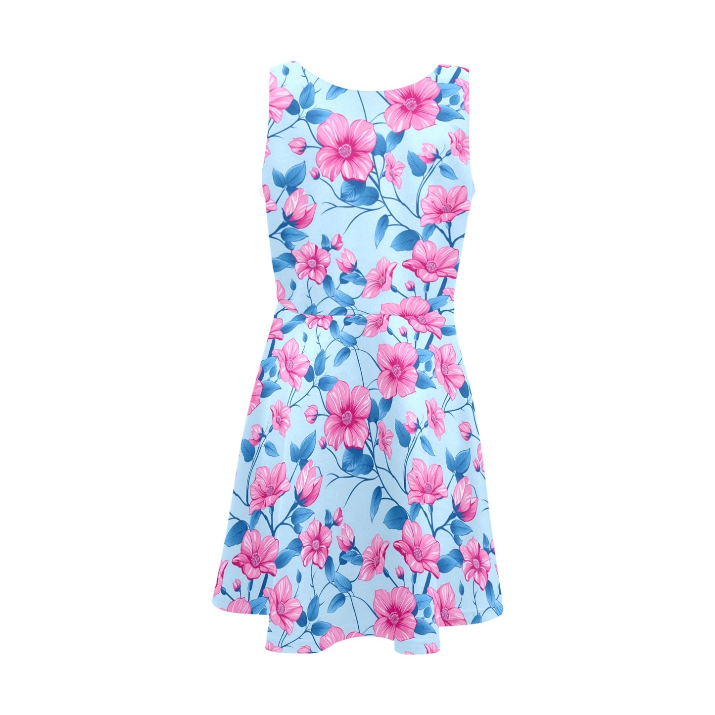 Blue Pink Floral Midi Girls Dress, Flowers Kids Sleeveless Sundress Casual Cute Designer Children Elegant Cocktail Party Summer Designer