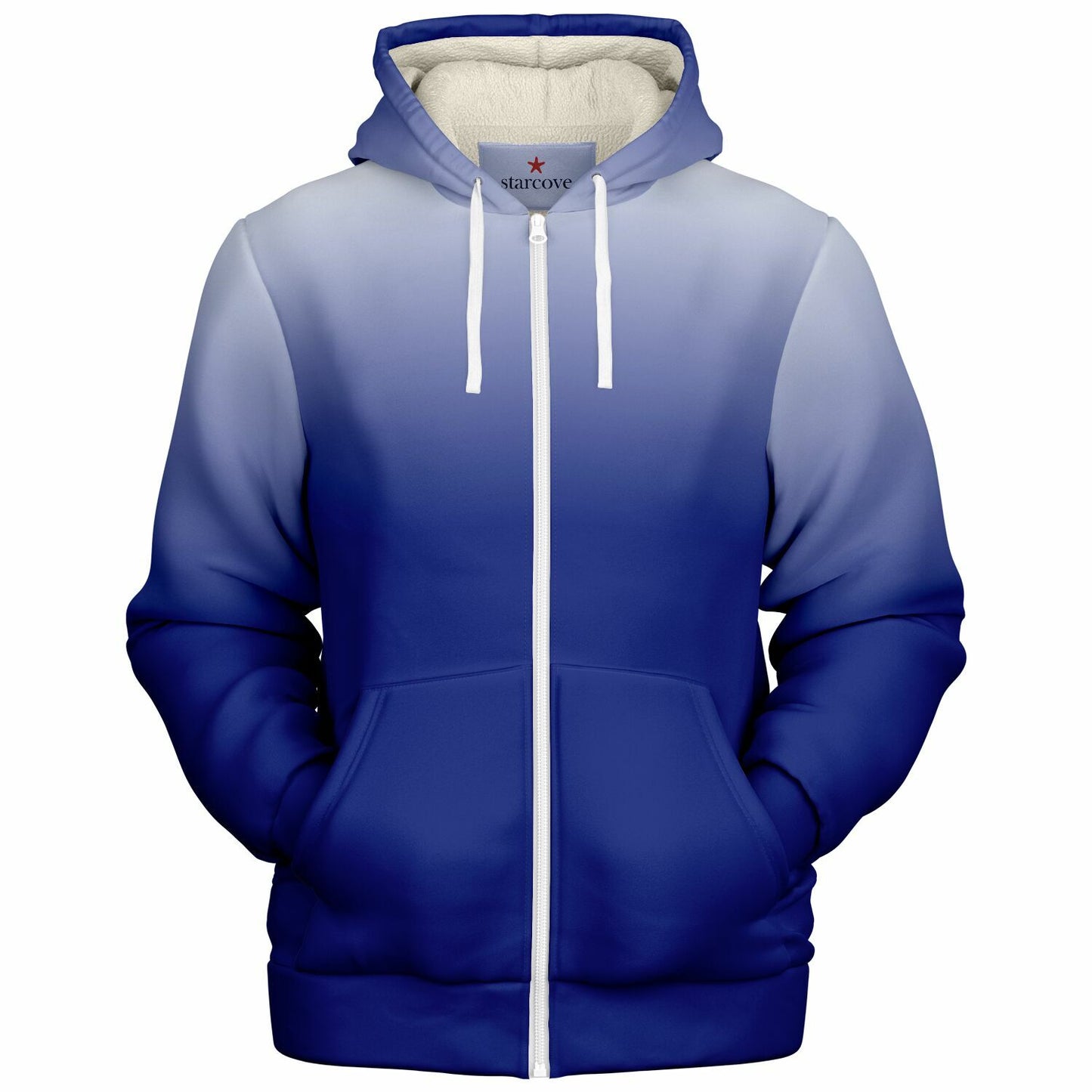 Blue White Ombre Zip Up Fleece Lined Hoodie, Tie Dye Gradient Heavyweight Full Zipper Pocket Men Women Unisex Hooded Sweatshirt Jacket