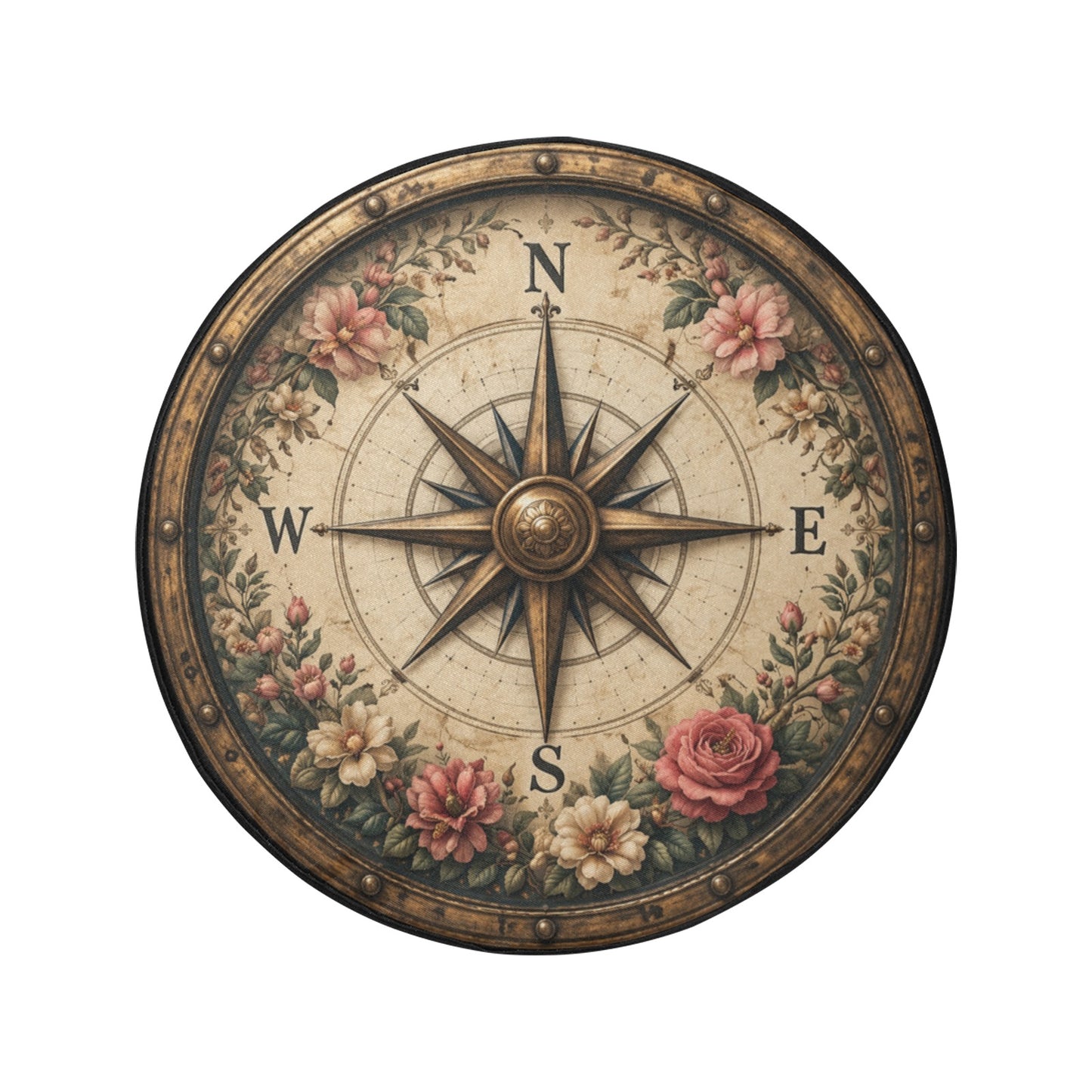 Flower Boho Compass Rose Spare Tire Wheel Cover, Vintage Floral Navigation Bohemian Back Up Camera Hole Rear Back RV Car Camper Motorhome - Starcove Fashion