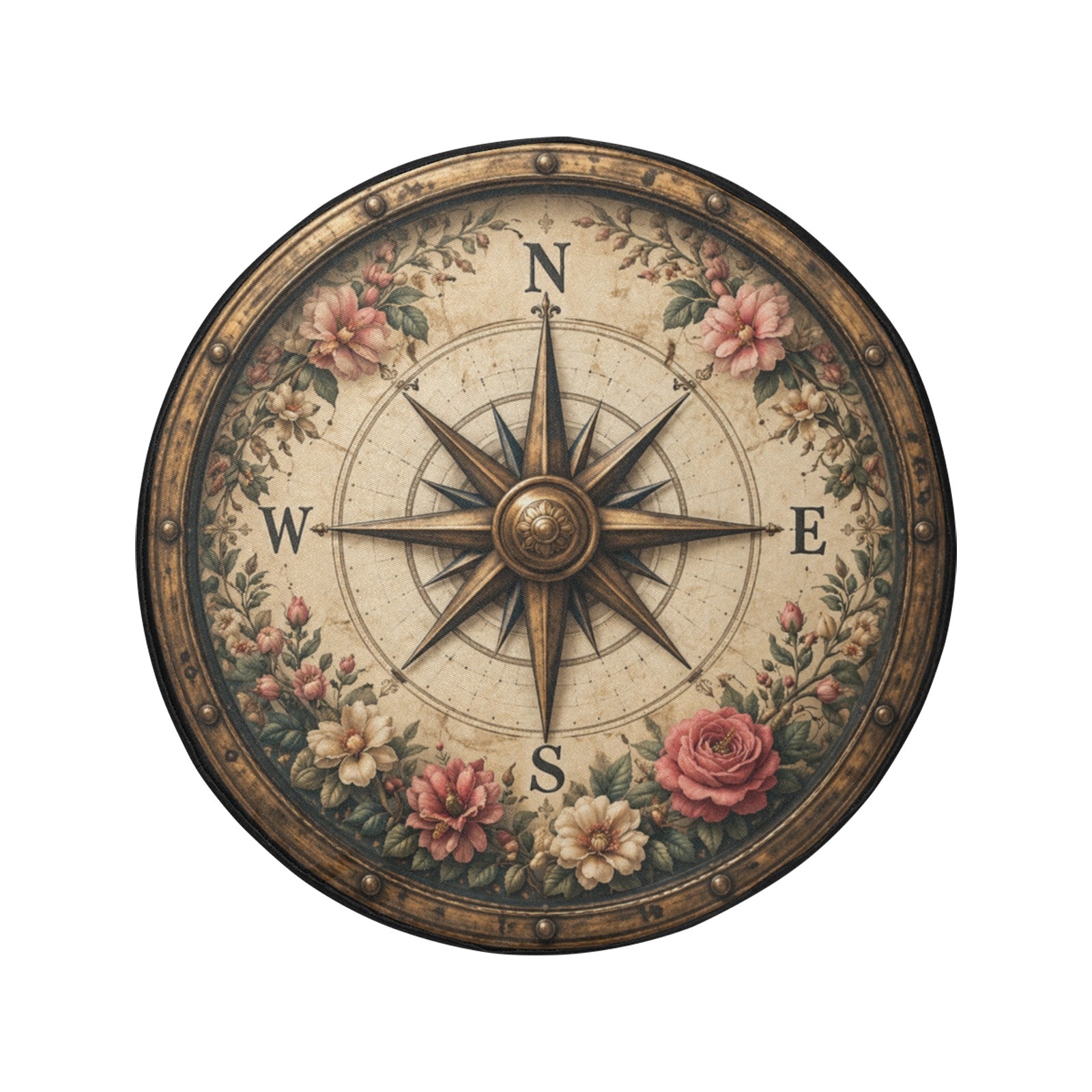 Flower Boho Compass Rose Spare Tire Wheel Cover, Vintage Floral Navigation Bohemian Back Up Camera Hole Rear Back RV Car Camper Motorhome - Starcove Fashion