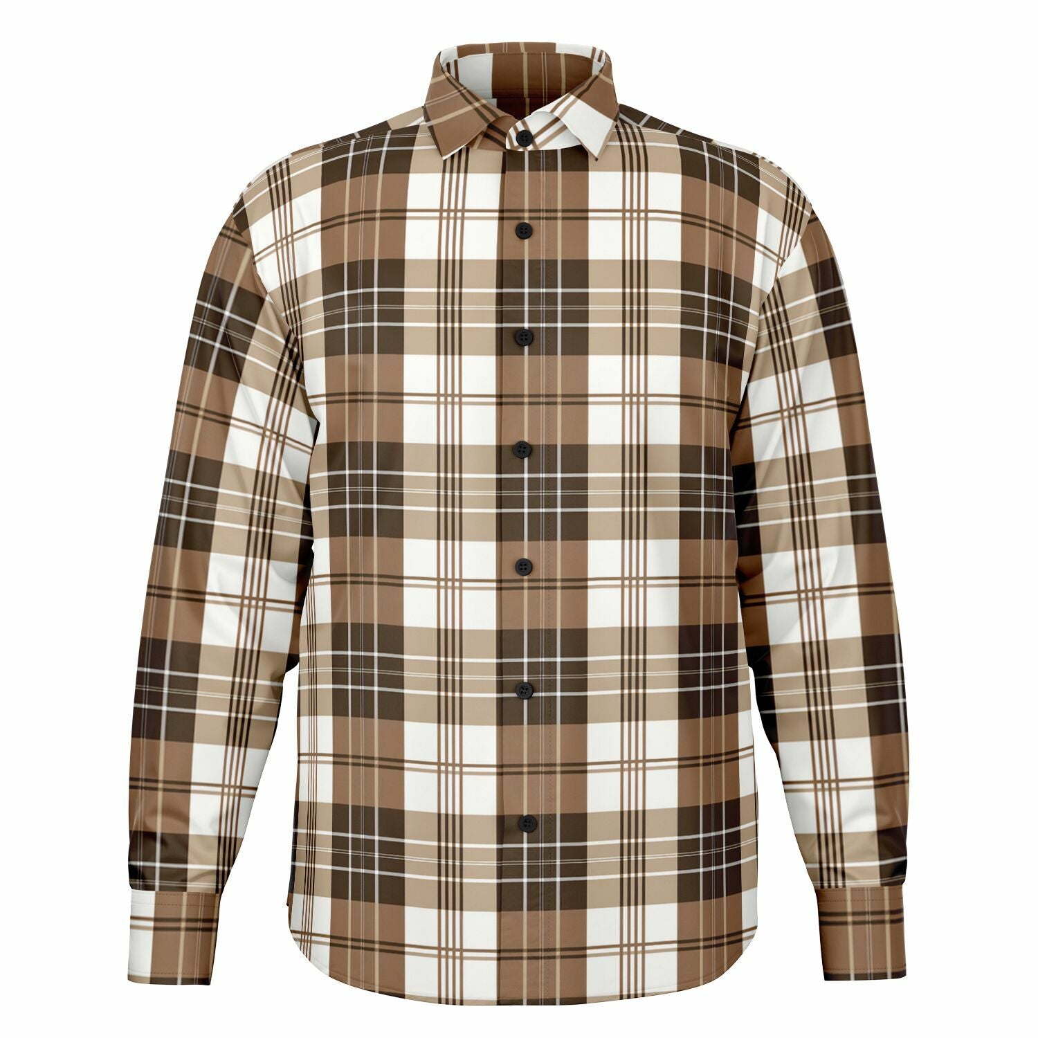 Brown Check Plaid Long Sleeve Men Button Up Shirt, White Tartan Guys Male Print Buttoned Down Collared Graphic Casual Dress Shirt S Brown Check Plaid Long Sleeve Men Button Up Shirt, White Tartan Guys Male Print Buttoned Down Collared Graphic Casual Dress Shirt S