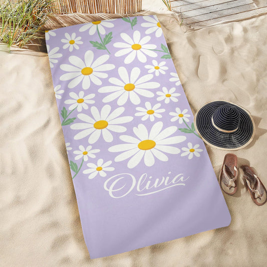 Daisy  Personalized Beach Towel, Custom Floral Customized Name Pool Microfiber Large Swim Quick Dry Kids Adult Men Women Cotton Blanket