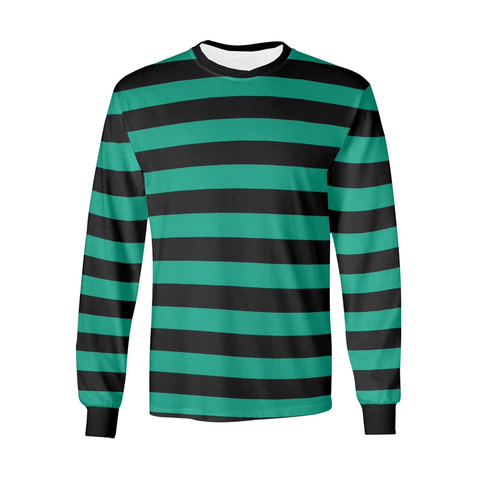 Black and Green Men Long Sleeve Striped TShirt, Kelly Green Graphic Vintage Retro Broad Stripes Crewneck Unisex Women Designer Male Guys Tee - Starcove Fashion