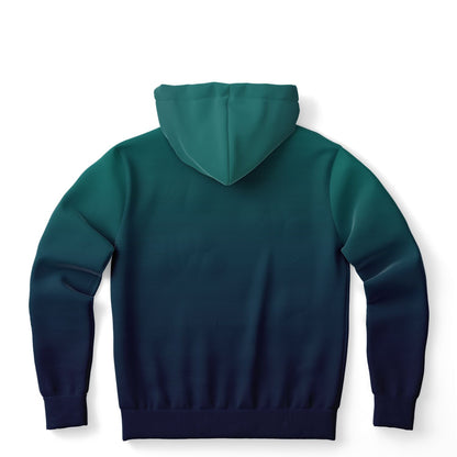 Forest Green Navy Blue Ombre Hoodie, Gradient Tie Dye Pullover Men Women Aesthetic Cotton Hooded Sweatshirt Pockets Designer Plus Size