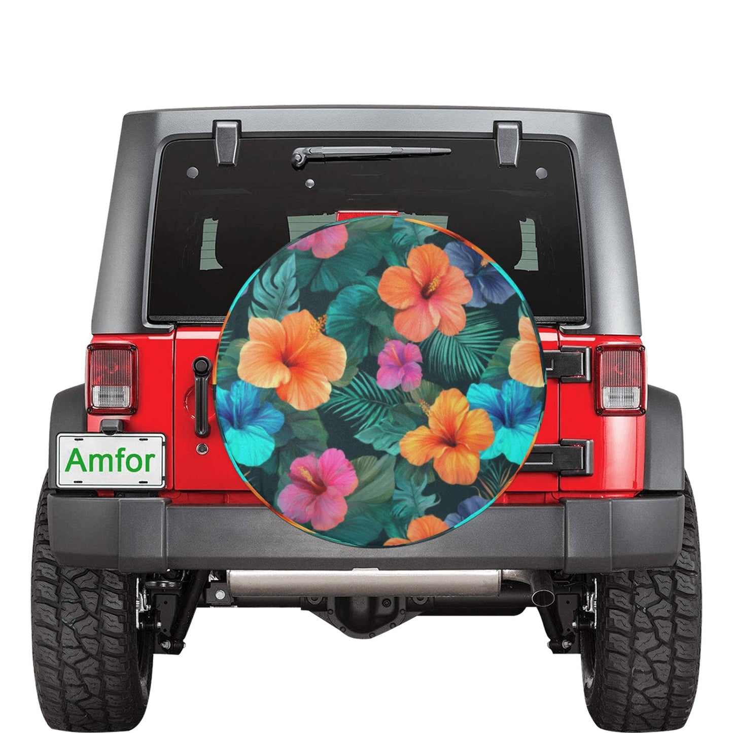 Hibiscus Spare Tire Cover, Hawaiian Tropical Floral Flowers Colorful Wheel Accessories Unique Design Backup Camera Hole Trailer Back Women - Starcove Fashion