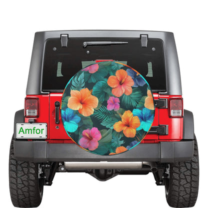 Hibiscus Spare Tire Cover, Hawaiian Tropical Floral Flowers Colorful Wheel Accessories Unique Design Backup Camera Hole Trailer Back Women - Starcove Fashion