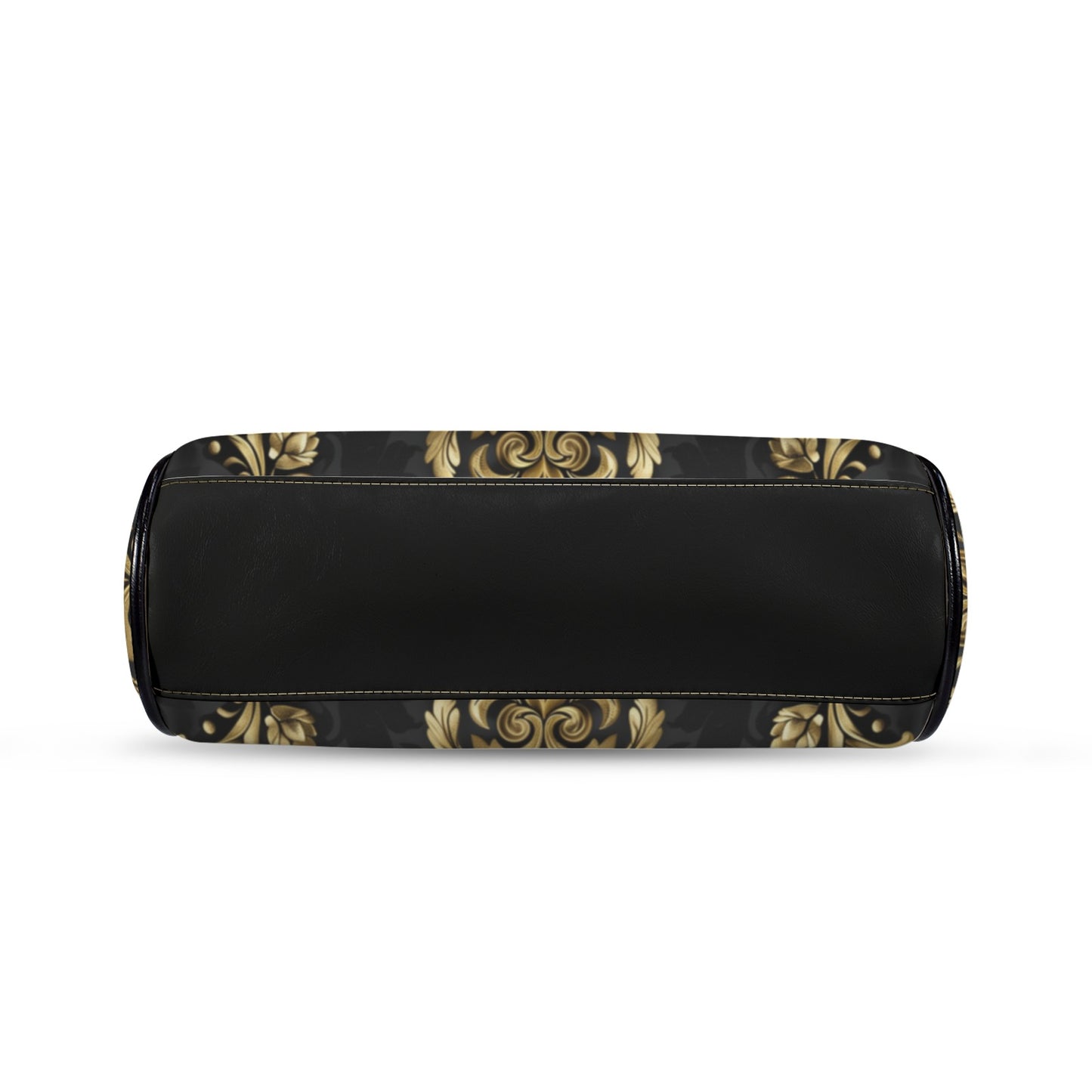 Baroque Kiss Lock Purse Handbag, Retro Black Ornate Gold Print Vegan Leather Vintage Designer Shoulder Crossbody Top Handle Clasp Bag