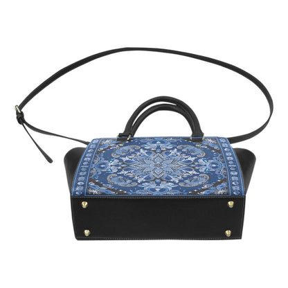 Bandana Purse Handbag, Blue Black Vegan Leather Designer Women Gift Satchel Top Zip Handle Bag Shoulder Crossbody Strap