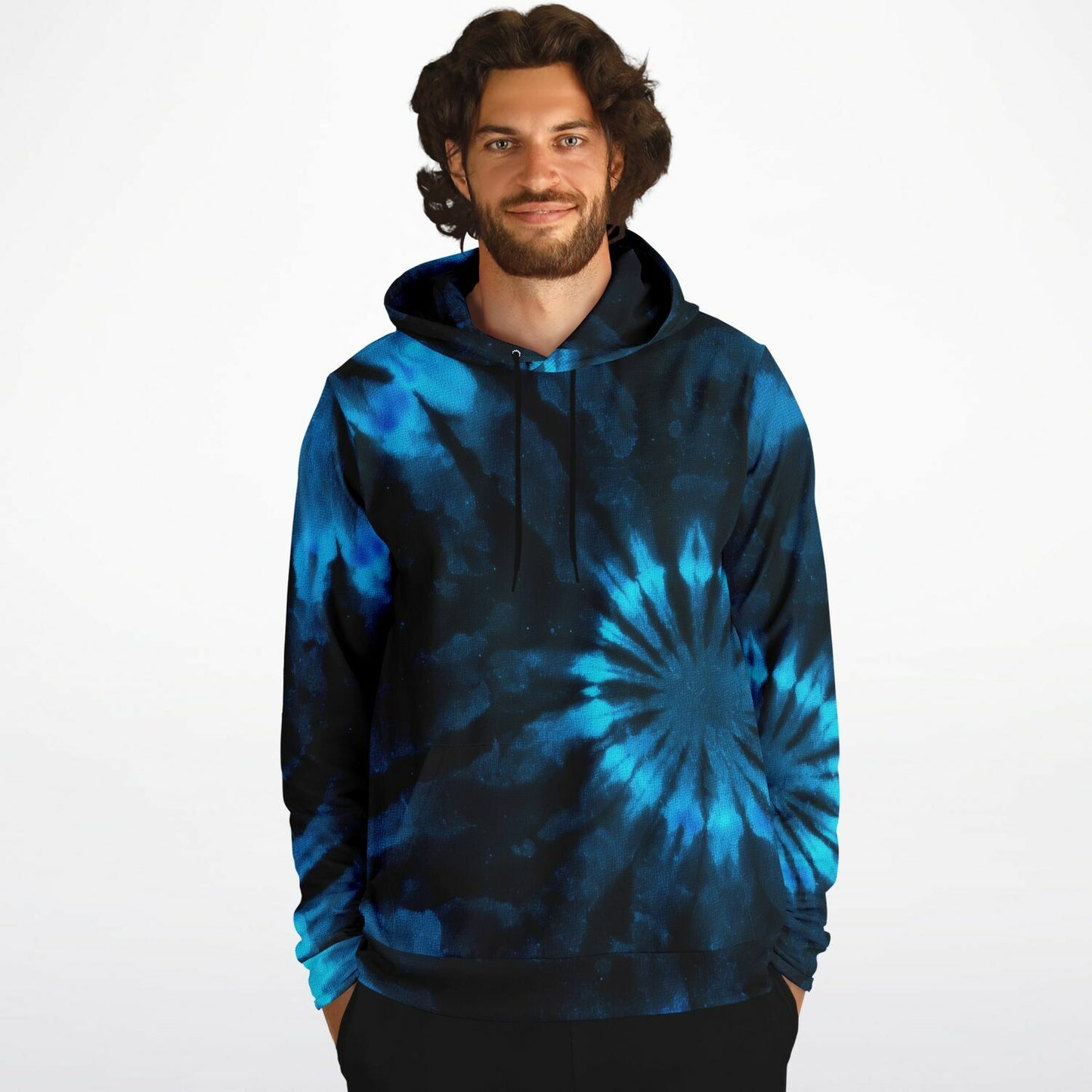 Black and Blue Tie Dye Hoodie, Pullover Men Women Adult Aesthetic Graphic Cotton Hooded Sweatshirt with Pockets Designer Plus Size