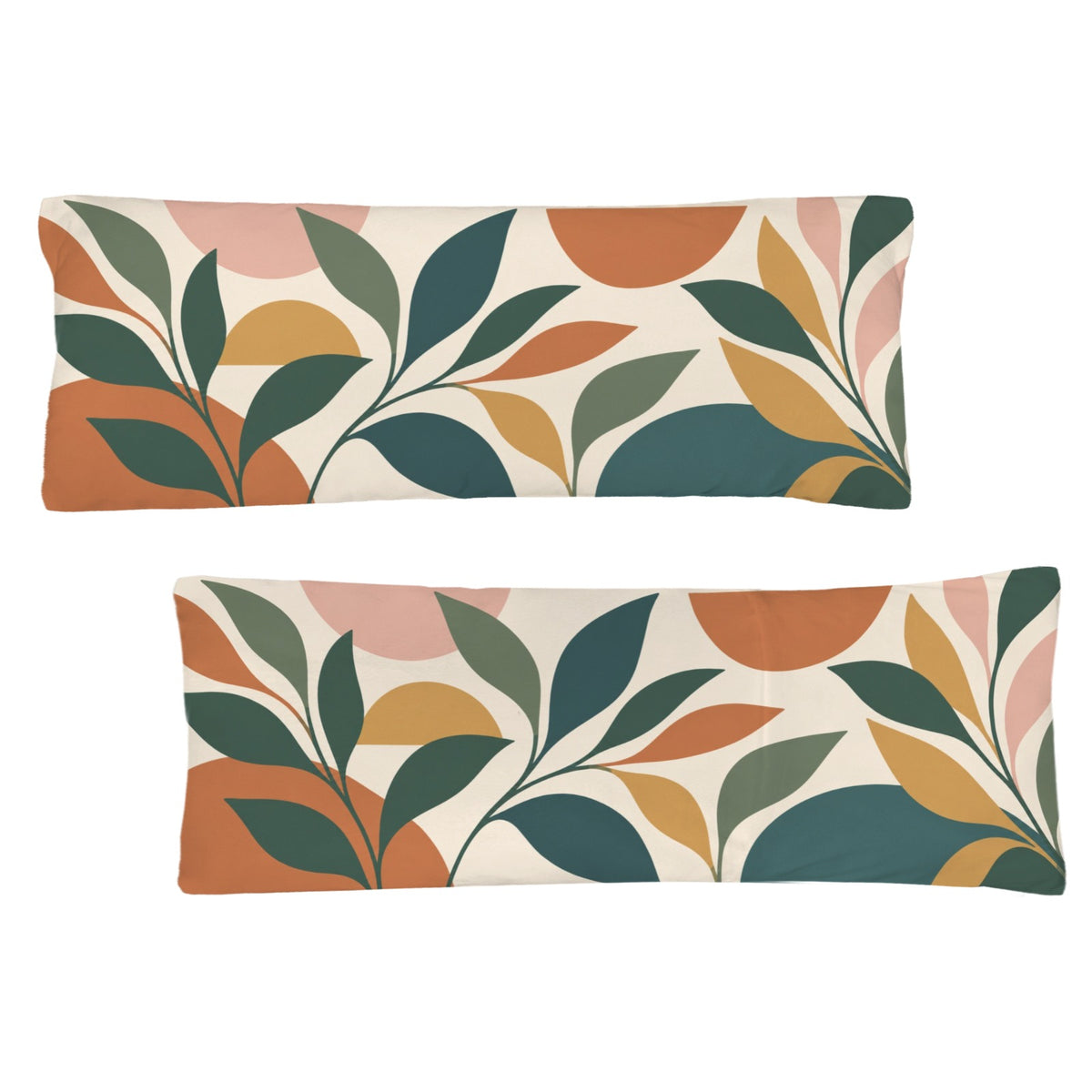 Mid Century Modern Body Pillow Case,  Flowers Boho Abstract Botanical Green Long Large Bed Accent Pillowcase Print Throw Decorative Cover