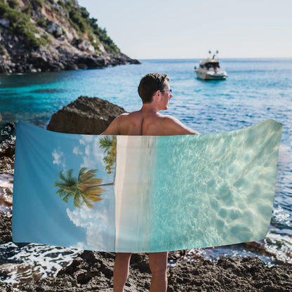 Palm Tree Oversized Beach Towel, Ocean Sea Sand Tropical Pool Microfiber Extra Large Swim Quick Dry Surf Designer Men Women XL Cotton