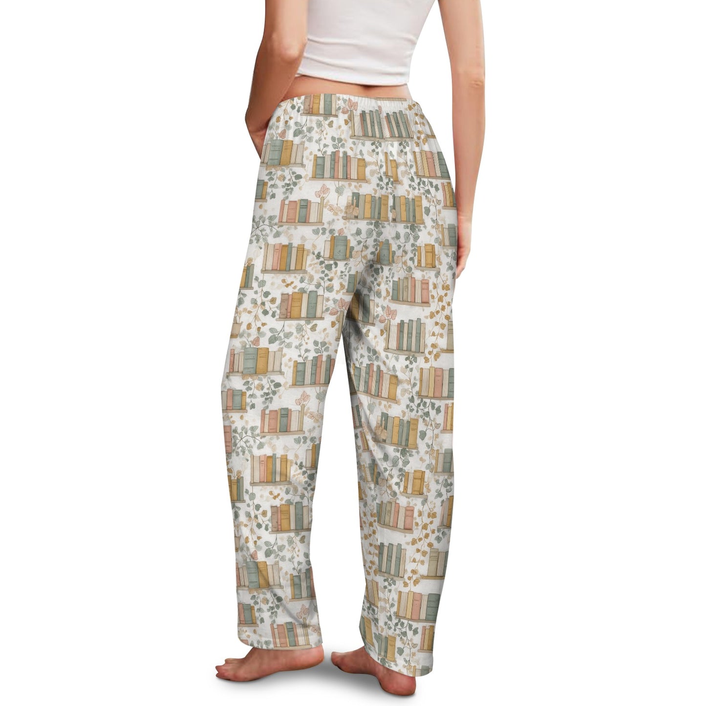 Book Women Pajamas Pants, Reading Flowers Floral Bookworm Library Club PJ Spa Pockets Trousers Matching Ladies Bottoms