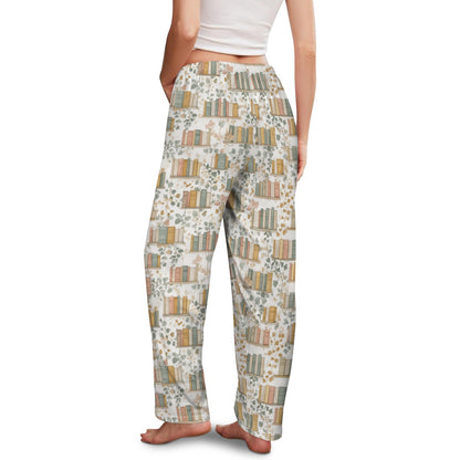 Book Women Pajamas Pants, Reading Flowers Floral Bookworm Library Club PJ Spa Pockets Trousers Matching Ladies Bottoms