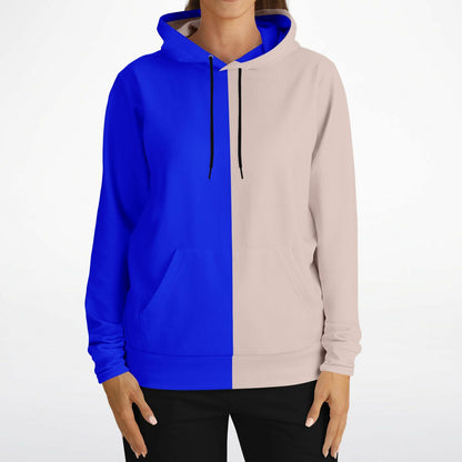 Half Blue Half Beige Hoodie, Two Tone Color Split Pullover Men Women Adult Aesthetic Graphic Cotton Hooded Sweatshirt with Pockets Designer Plus Size - Starcove Fashion